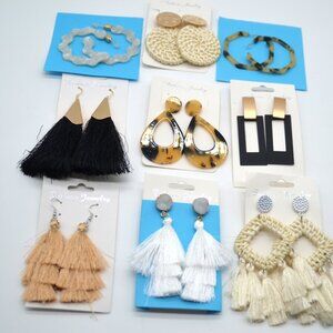Earrings Fashion Faux Leather Pkg of 9 Pair Woven Tortoise Shell Tassel D-3